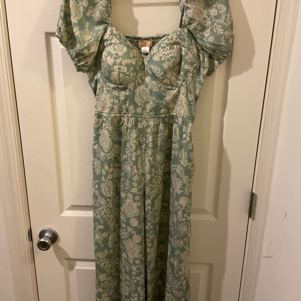 Green Floral Maxi Dress with Puff Sleeves